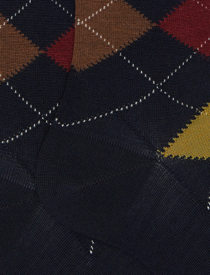 Calze lunghe uomo lana blu fantasia intarsio - Gallo 1927 - Official Online Shop
