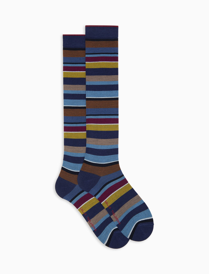 Calze lunghe uomo lana blu righe multicolor - Gallo 1927 - Official Online Shop