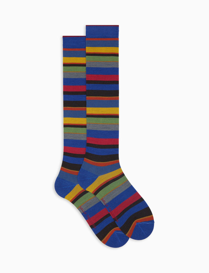 Calze lunghe uomo lana blu righe multicolor - Gallo 1927 - Official Online Shop
