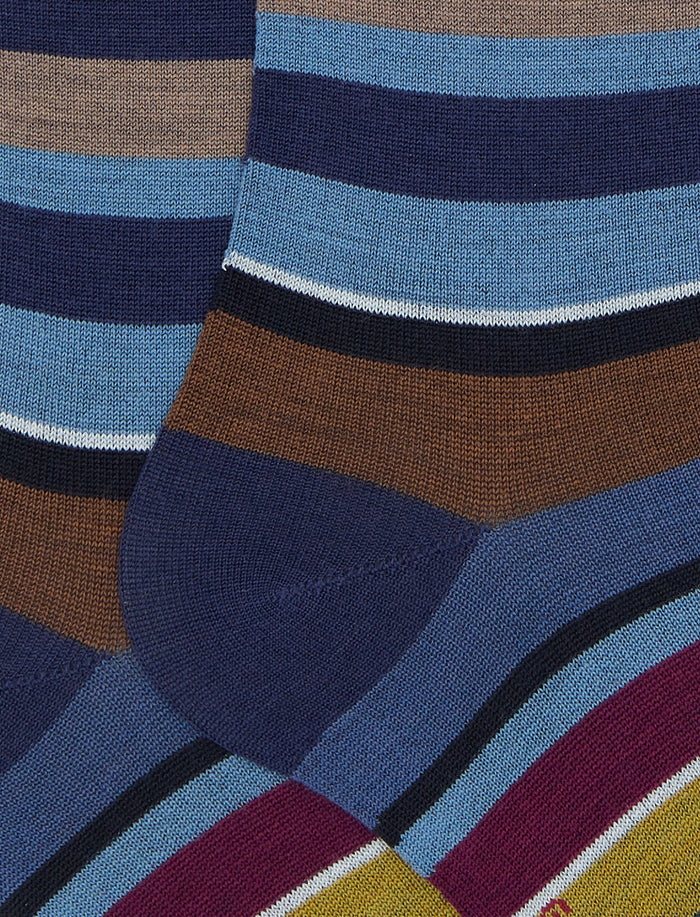 Calze lunghe uomo lana blu righe multicolor - Gallo 1927 - Official Online Shop