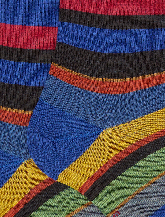 Calze lunghe uomo lana blu righe multicolor - Gallo 1927 - Official Online Shop