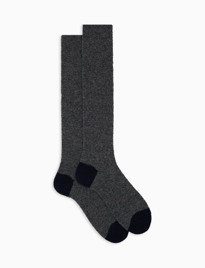 Calze lunghe uomo lana bouclé grigio tinta unita e contrasti - Gallo 1927 - Official Online Shop
