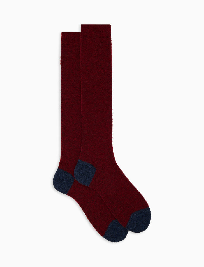 Calze lunghe uomo lana bouclé rosso tinta unita e contrasti - Gallo 1927 - Official Online Shop