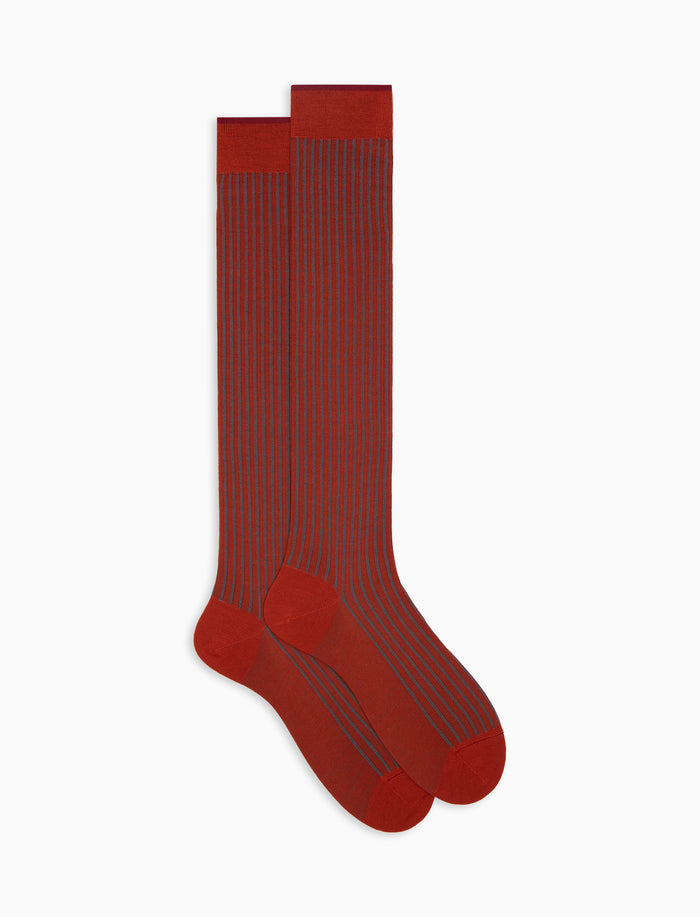 Calze lunghe uomo lana e cotone arancio twin rib - Gallo 1927 - Official Online Shop