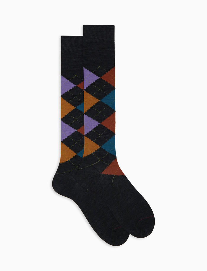 Calze lunghe uomo lana nero fantasia intarsio - Gallo 1927 - Official Online Shop