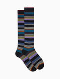 Calze lunghe uomo lana nero righe multicolor - Gallo 1927 - Official Online Shop