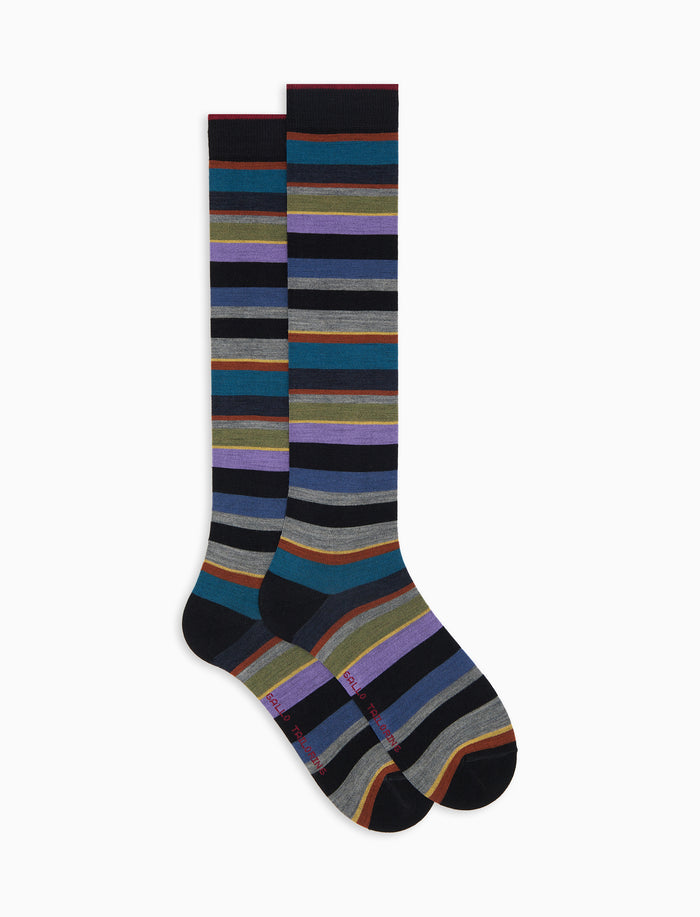Calze lunghe uomo lana nero righe multicolor - Gallo 1927 - Official Online Shop