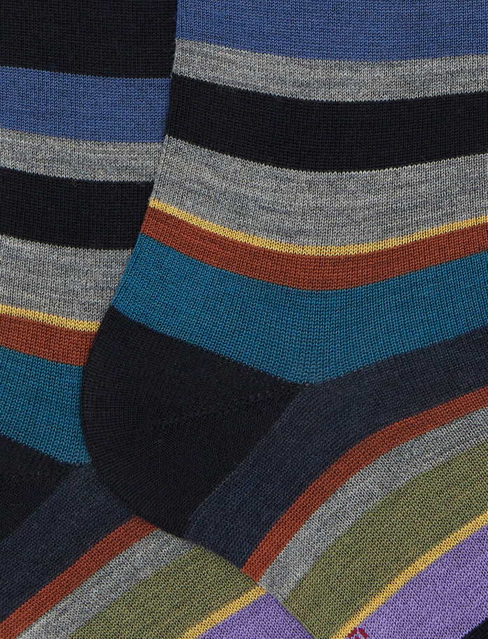 Calze lunghe uomo lana nero righe multicolor - Gallo 1927 - Official Online Shop