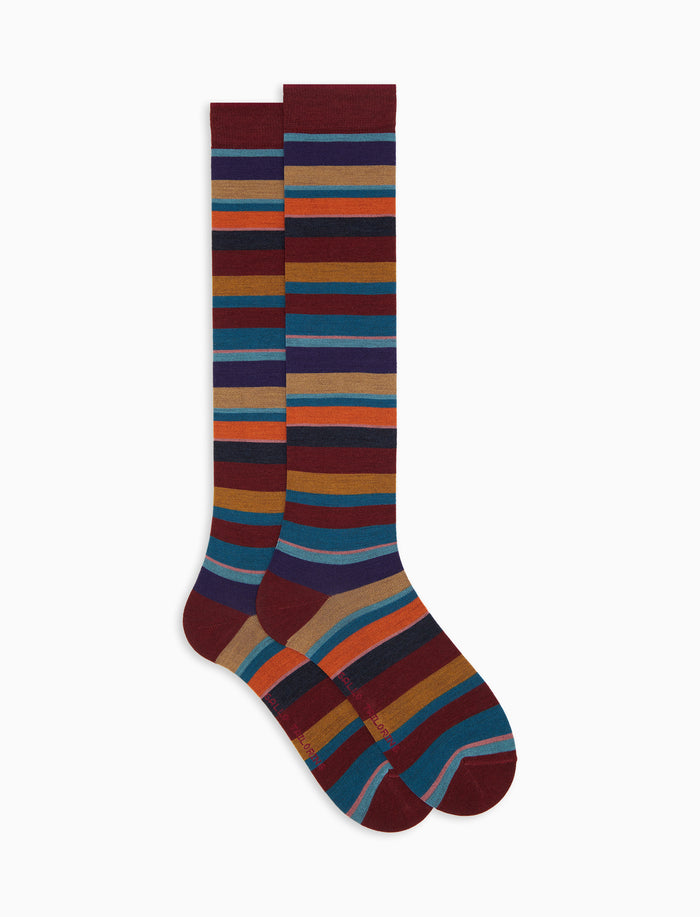 Calze lunghe uomo lana rosso righe multicolor - Gallo 1927 - Official Online Shop