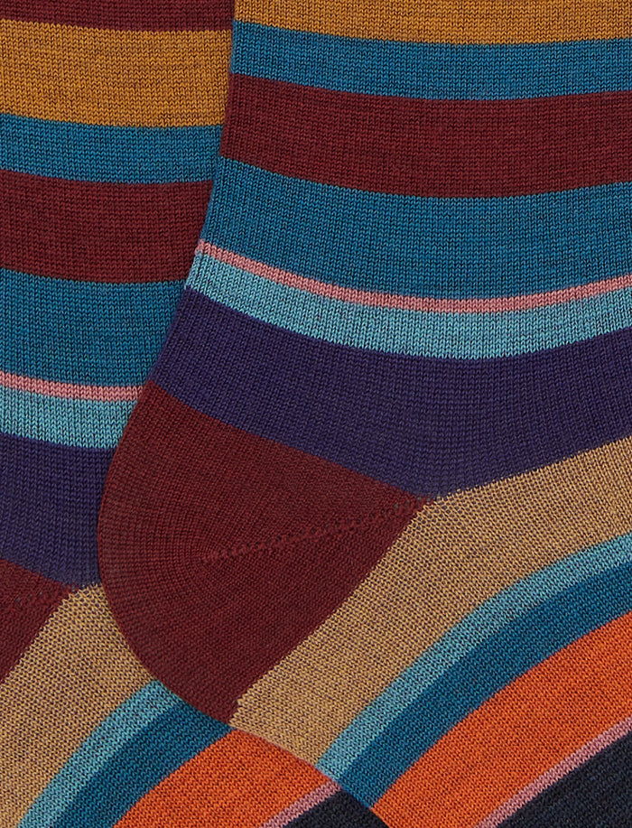 Calze lunghe uomo lana rosso righe multicolor - Gallo 1927 - Official Online Shop