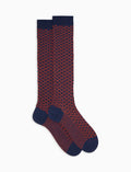 Calze lunghe uomo lana, seta e cashmere blu fantasia geometria