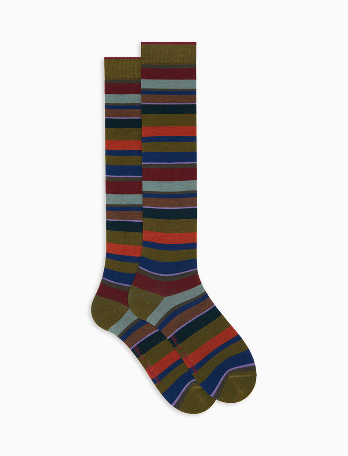 Calze lunghe uomo lana verde righe multicolor - Gallo 1927 - Official Online Shop