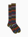 Calze lunghe uomo lana verde righe multicolor - Gallo 1927 - Official Online Shop