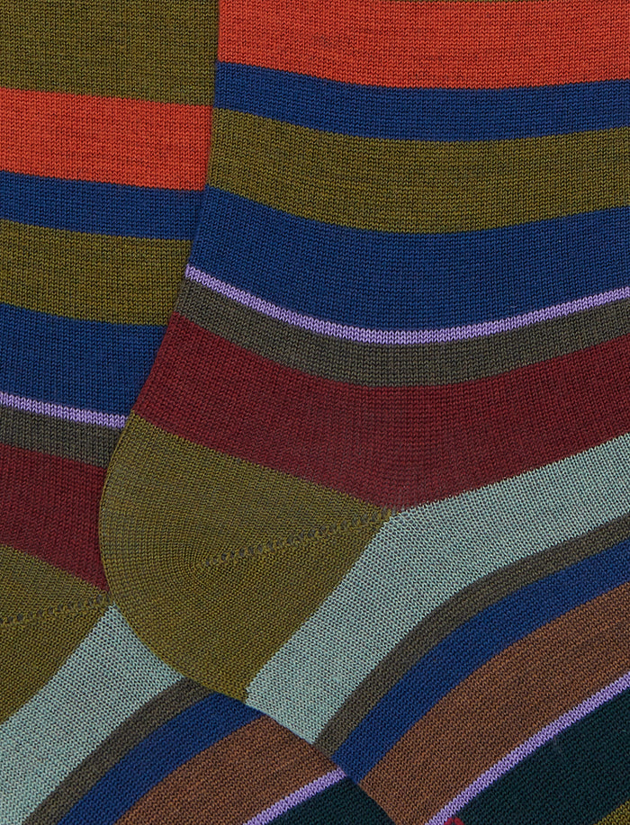 Calze lunghe uomo lana verde righe multicolor - Gallo 1927 - Official Online Shop