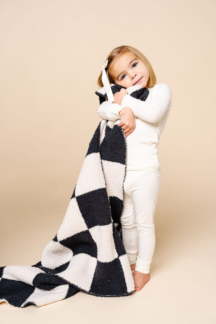 Chenille Blanket - Charcoal Check - Small & Large