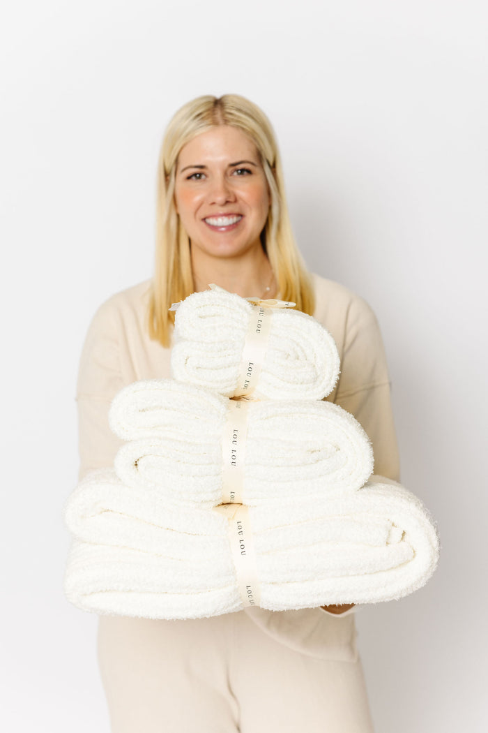 Chenille Blanket - White - Adult/Throw