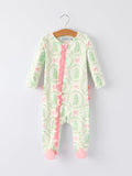 Christmas Tree Wreath Print Long Sleeve Zip Baby Girls Romper