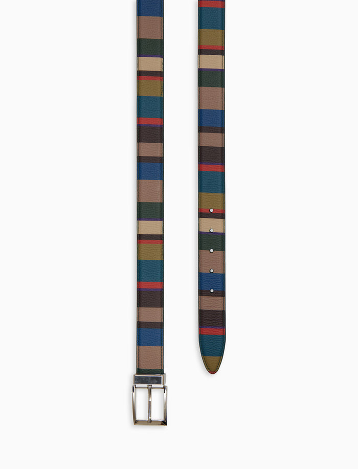Cintura accorciabile e reversibile unisex pelle martellata beige righe multicolor - Gallo 1927 - Official Online Shop