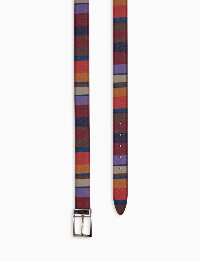 Cintura accorciabile e reversibile unisex pelle martellata bordò righe multicolor - Gallo 1927 - Official Online Shop