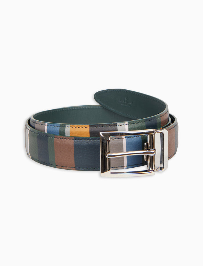 Cintura accorciabile e reversibile unisex pelle martellata grigio righe multicolor