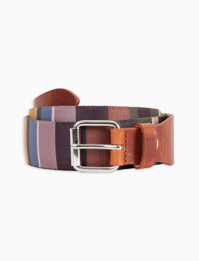 Cintura nastro elastica unisex grigia righe multicolor con inserti in pelle