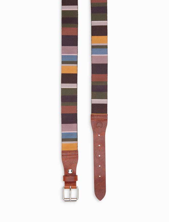 Cintura nastro elastica unisex grigia righe multicolor con inserti in pelle