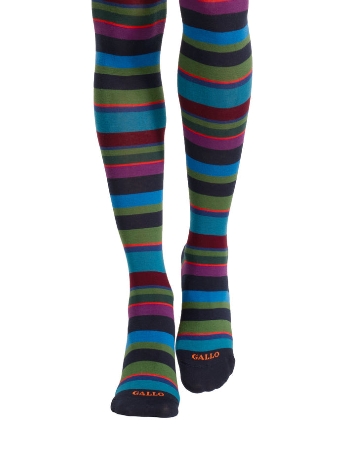 Collant donna cotone caldo blu righe multicolor