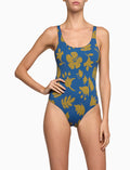 Costume intero donna fantasia fiori su fondo blu - Gallo 1927 - Official Online Shop