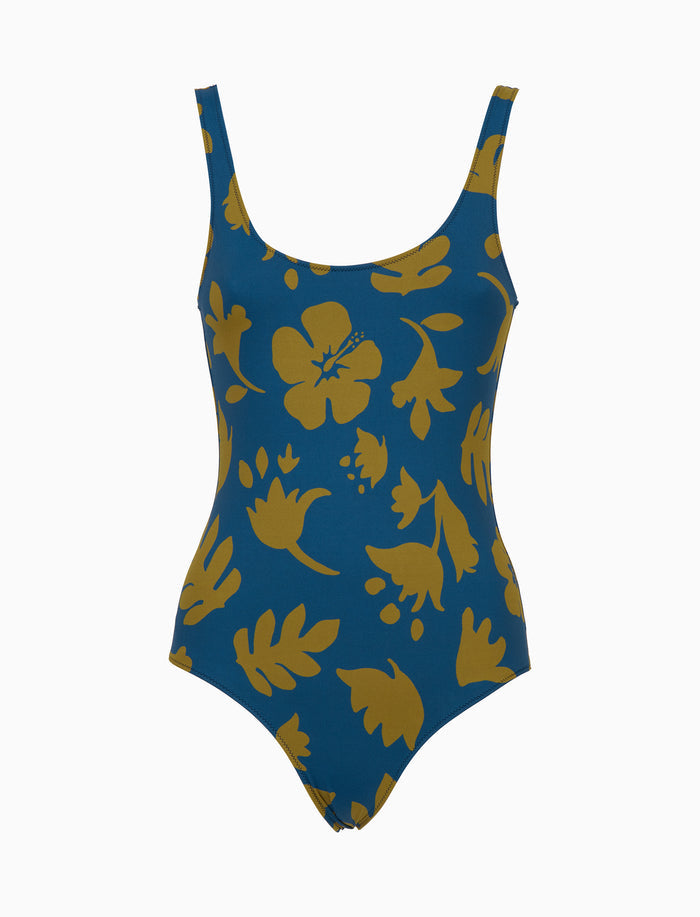 Costume intero donna fantasia fiori su fondo blu - Gallo 1927 - Official Online Shop