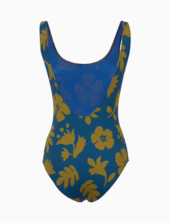 Costume intero donna fantasia fiori su fondo blu - Gallo 1927 - Official Online Shop