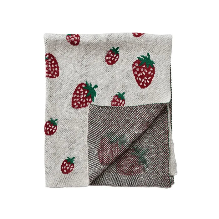 Cotton Knit Baby Blanket with Strawberries