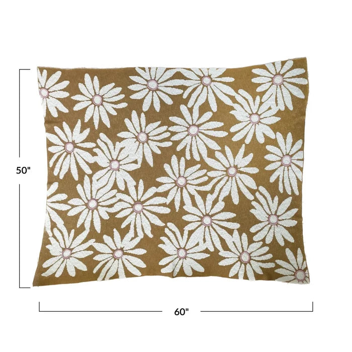 Cotton Knit Throw w/ Flowers & Embroidery