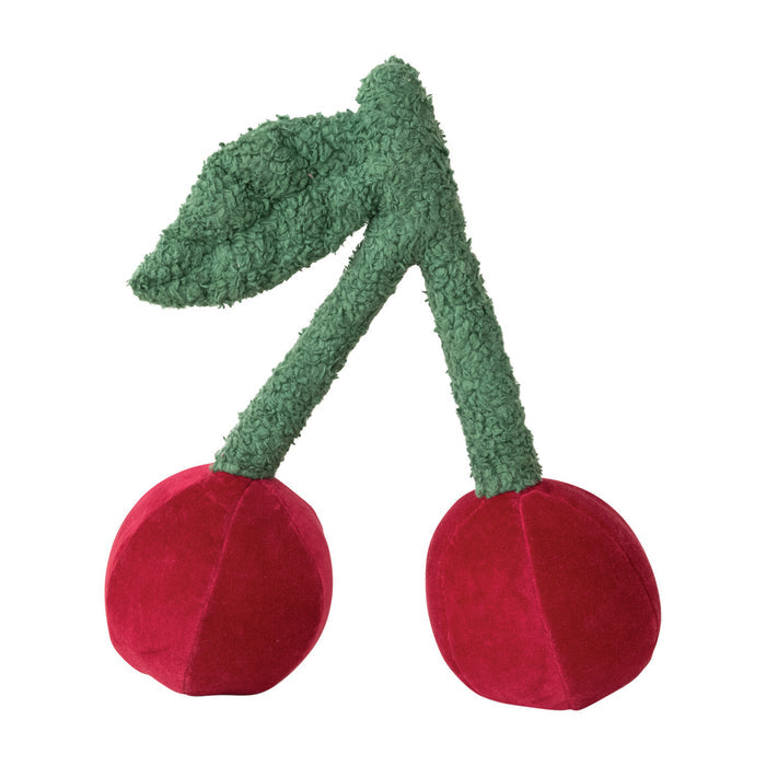 Cotton Velvet Cherry Shaped Pillow w/ Faux Sherpa Stem