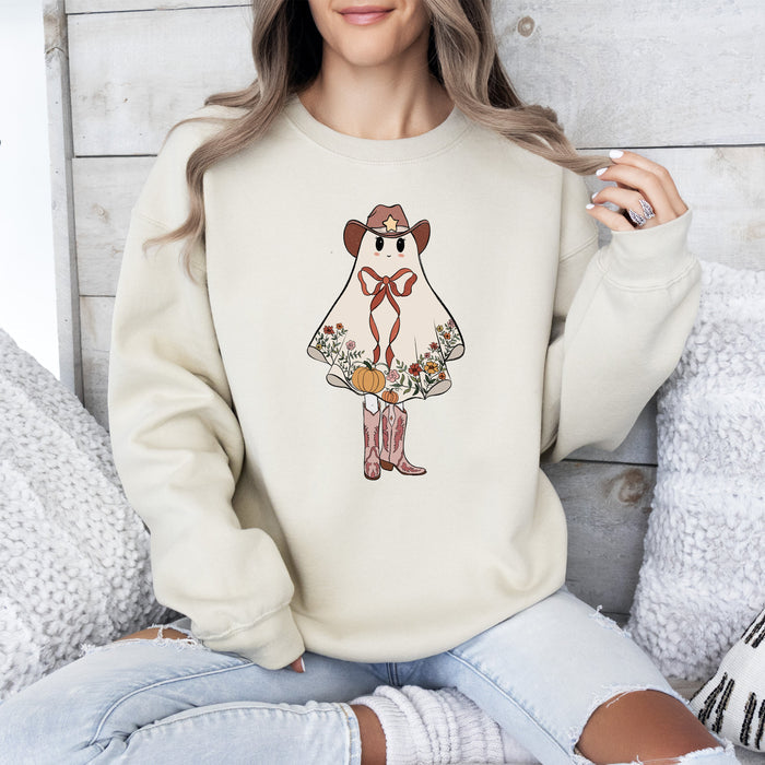 Cute Cowgirl Ghost Halloween Western Vintage Pumpkin Spooky Retro Graphic Sweatshirt