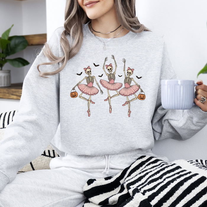 Dancing Skeleton Girls Halloween Ghost Checkered Retro Vintage Spooky Fall Graphic Sweatshirt