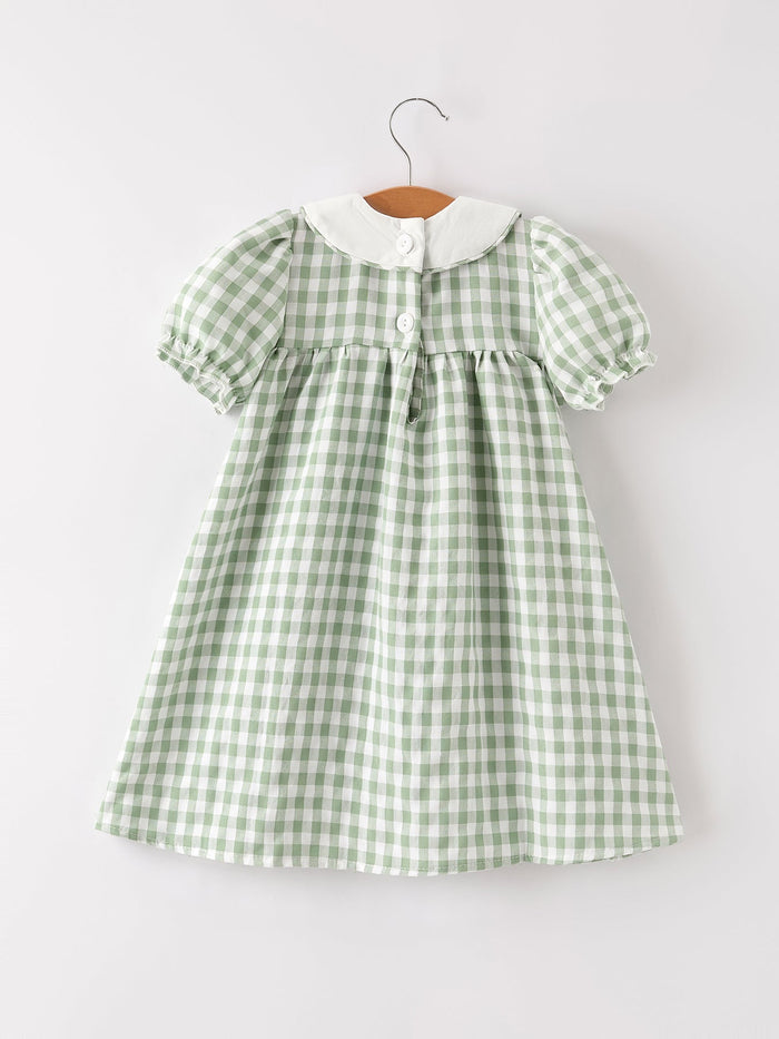 Fall Halloween & Thanksgiving Pumpkin Applique Plaid Green Girls Dress