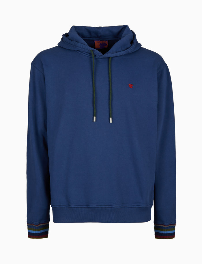 Felpa chiusa con cappuccio unisex cotone blu tinto capo - Gallo 1927 - Official Online Shop