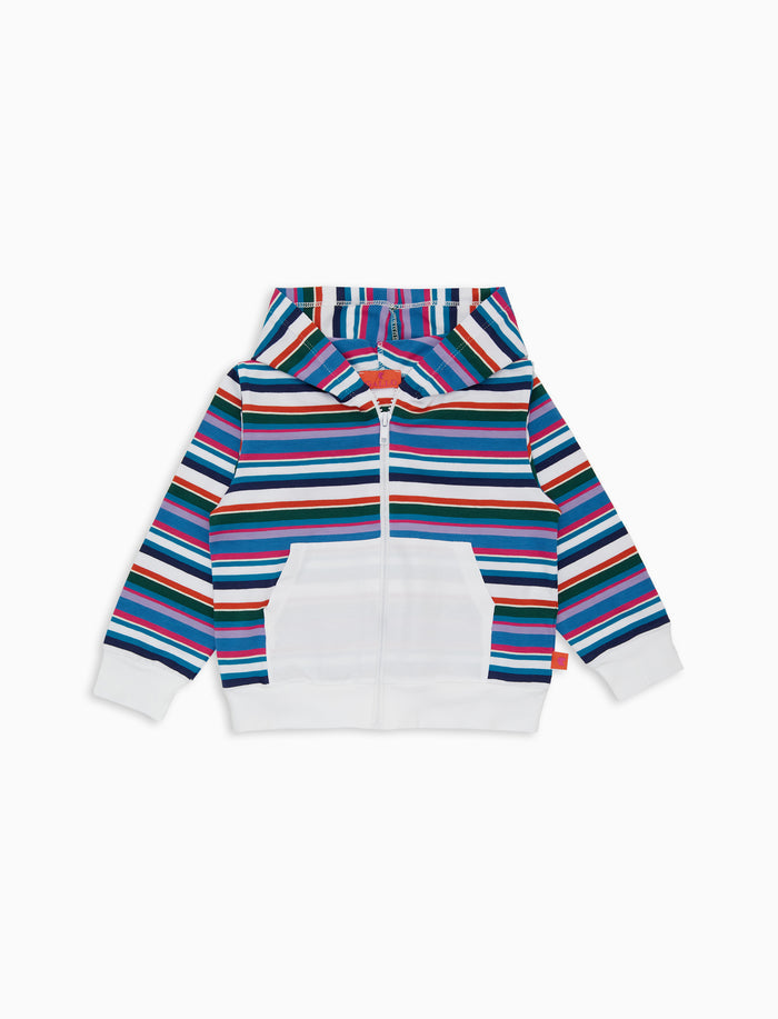 Felpa con cappuccio bambino cotone righe multicolor bianco - Gallo 1927 - Official Online Shop