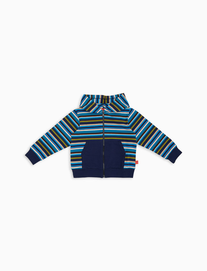 Felpa con cappuccio bambino cotone righe multicolor blu - Gallo 1927 - Official Online Shop