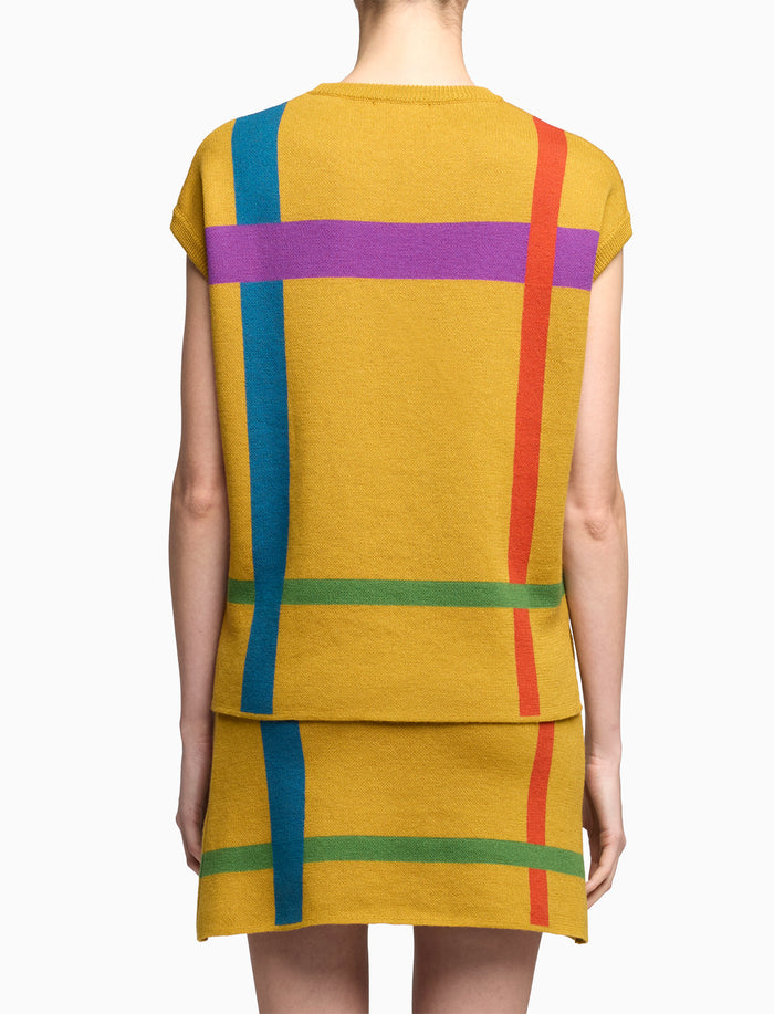 Gilet donna lavorazione jacquard lana giallo fantasia tartan