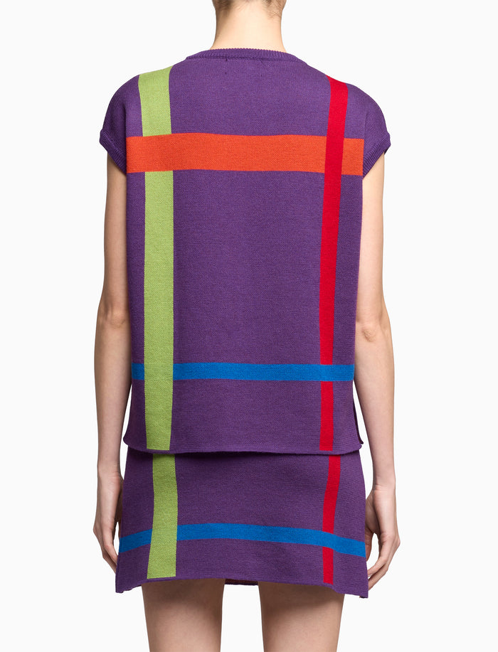 Gilet donna lavorazione jacquard lana viola fantasia tartan