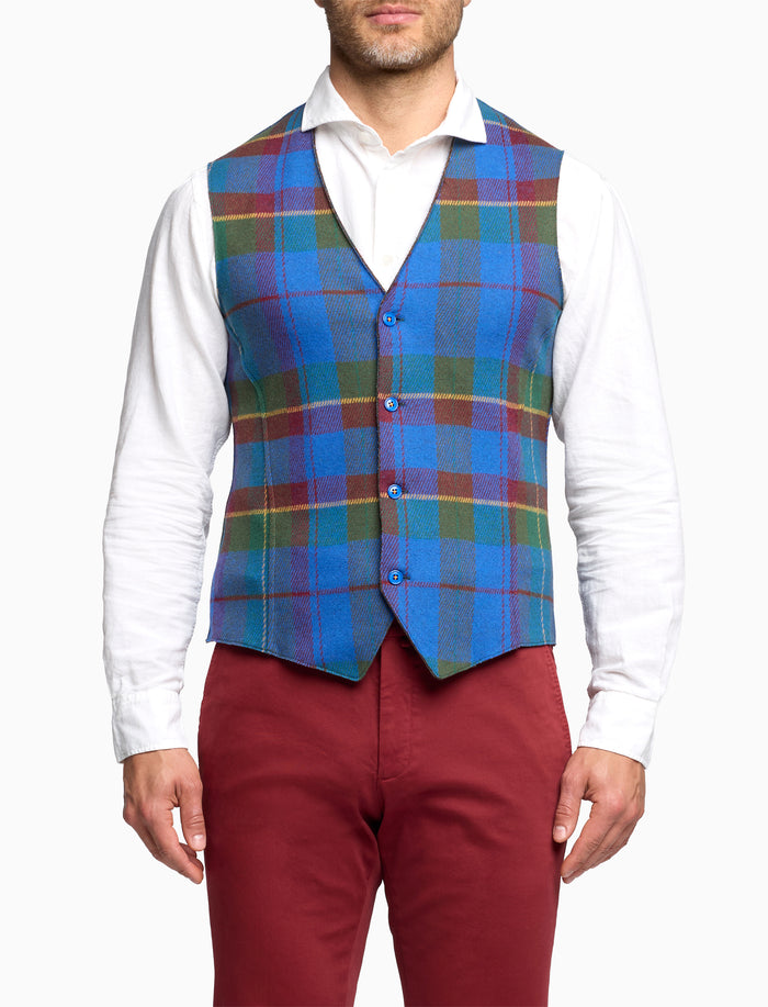 Gilet uomo azzurro fantasia tartan colorato