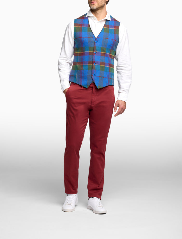 Gilet uomo azzurro fantasia tartan colorato