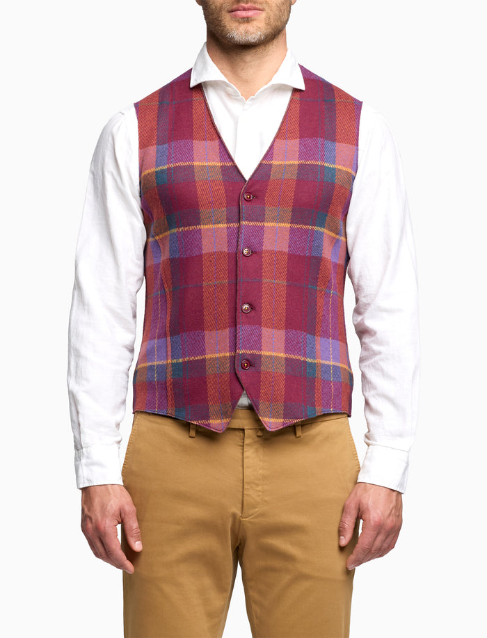 Gilet uomo bordò fantasia tartan colorato
