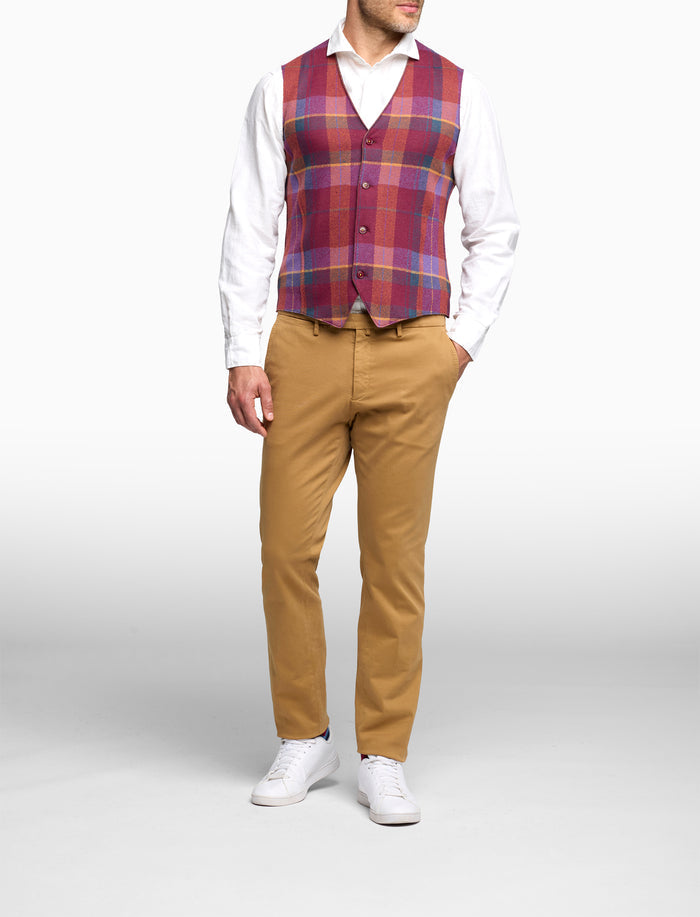Gilet uomo bordò fantasia tartan colorato
