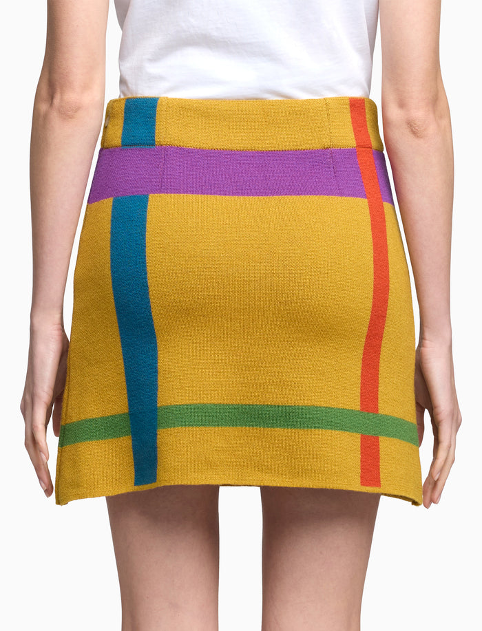 Gonna donna lavorazione jacquard lana gialla fantasia tartan