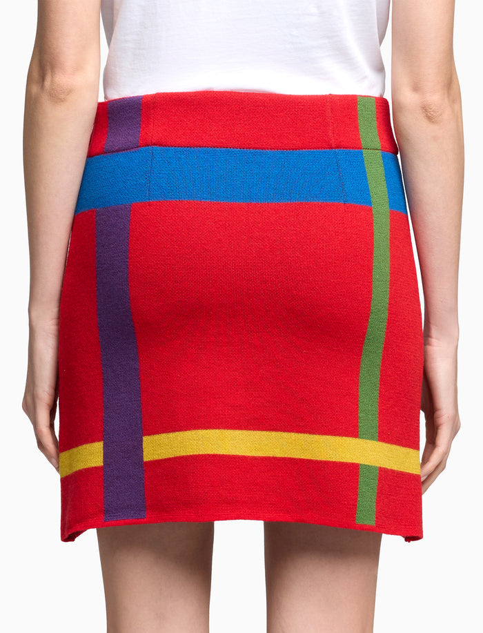 Gonna donna lavorazione jacquard lana rossa fantasia tartan