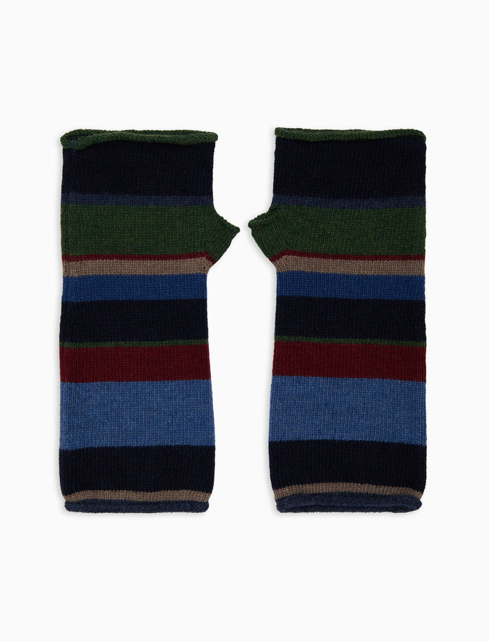 Guanti corti senza dita donna lana e cashmere blu righe multicolor - Gallo 1927 - Official Online Shop