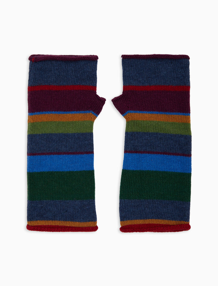 Guanti corti senza dita donna lana e cashmere blu righe multicolor - Gallo 1927 - Official Online Shop