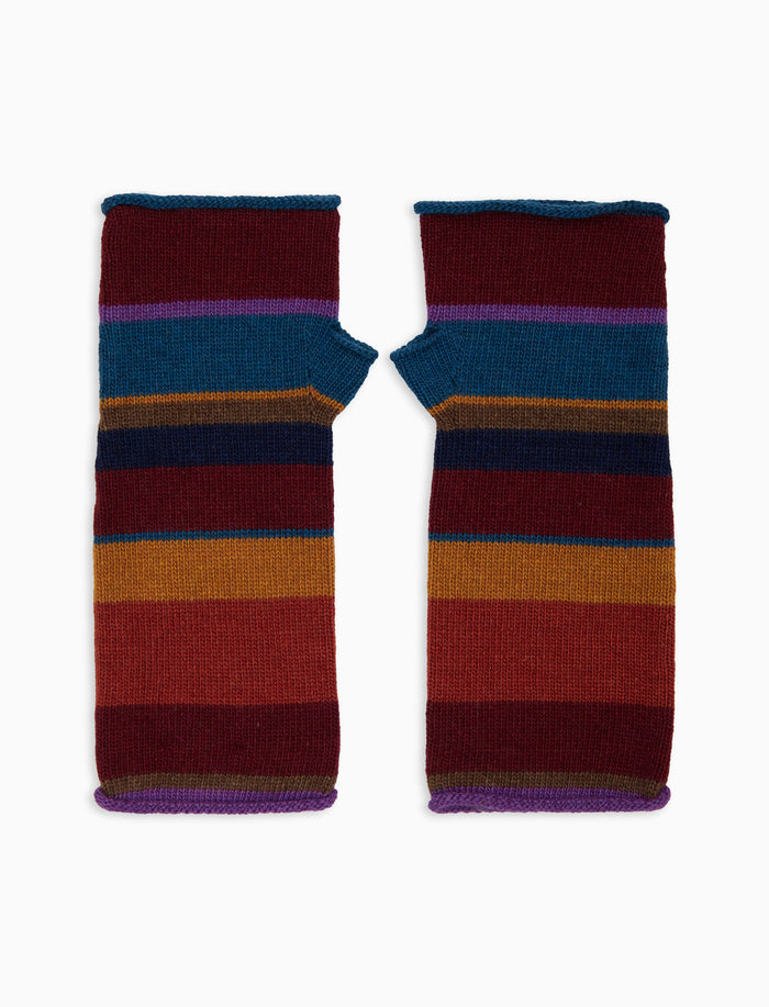 Guanti corti senza dita donna lana e cashmere bordò righe multicolor - Gallo 1927 - Official Online Shop